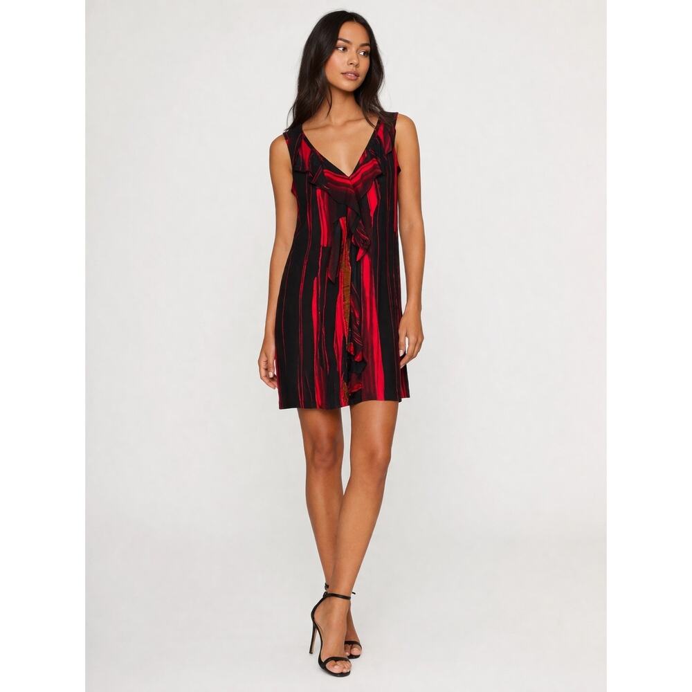 Lavender Label Vera Wang Womens 100% Silk Dress 6/40 Red Black V Neck